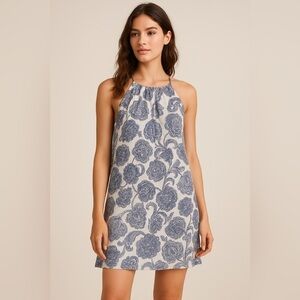 MNG Collection Silk Blue Floral Halter Dress - Size S